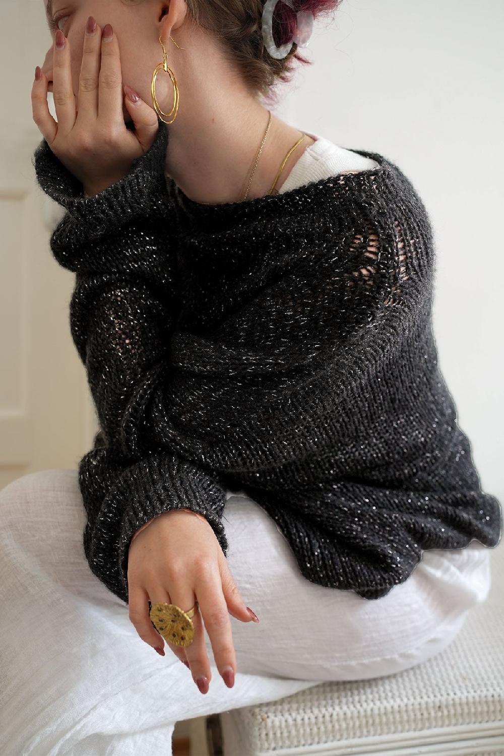 Debbie Katz Nella Mock Neck Black Lurex