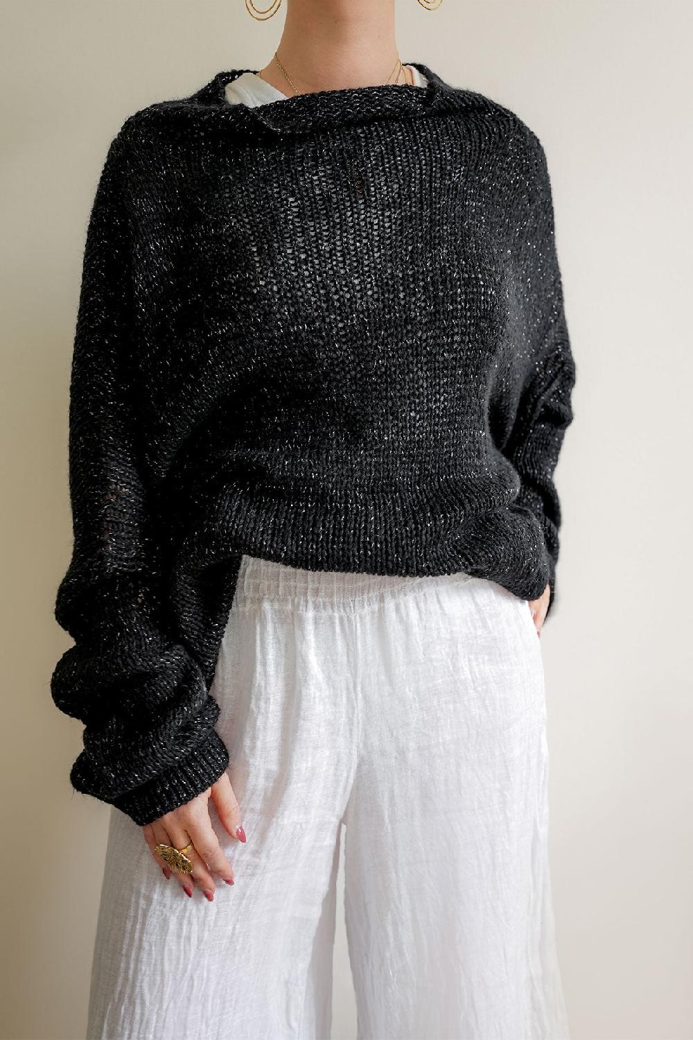 Debbie Katz Nella Mock Neck Black Lurex