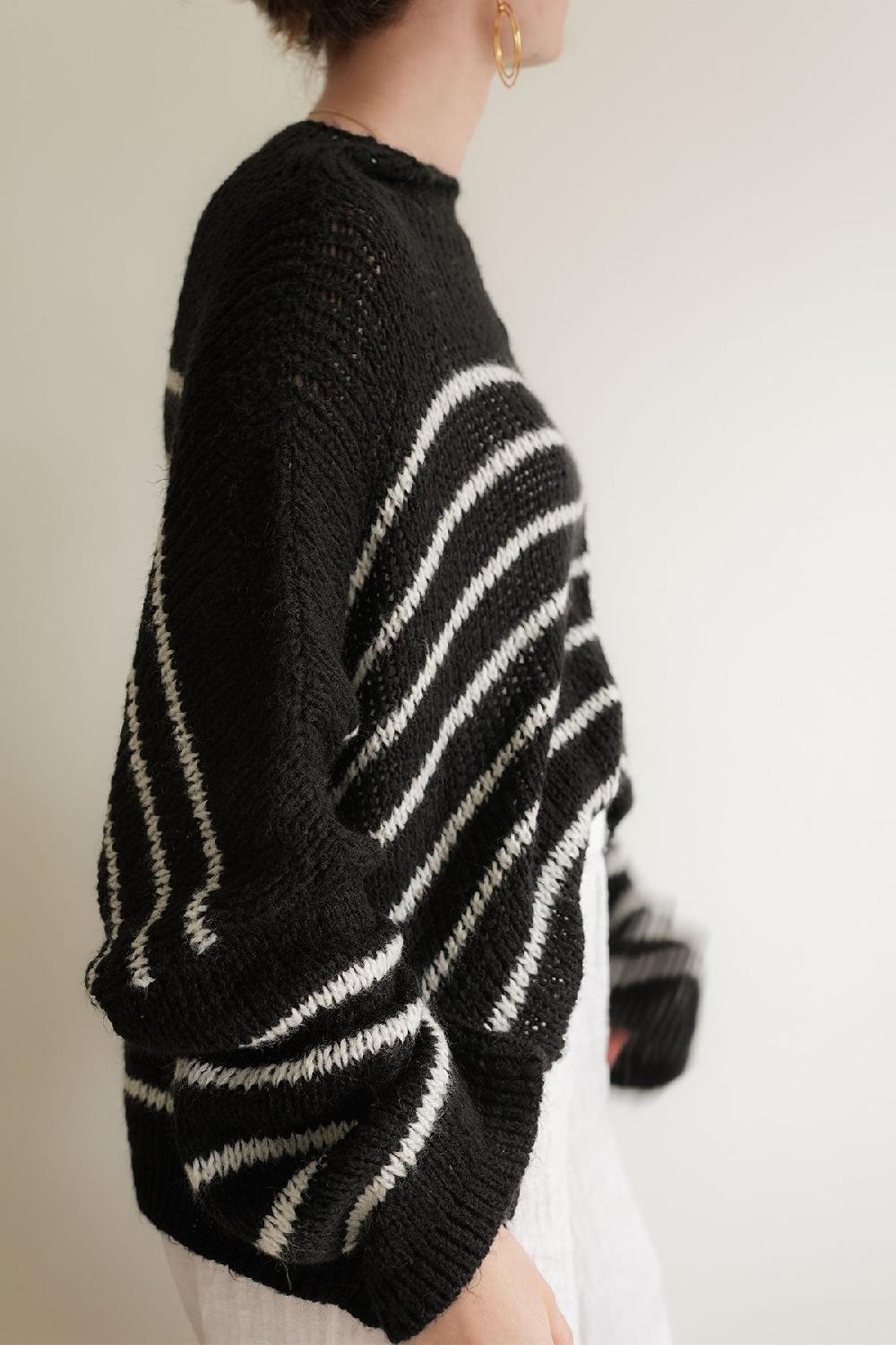 Debbie Katz Nella Mock Neck Striped Midnight Navy