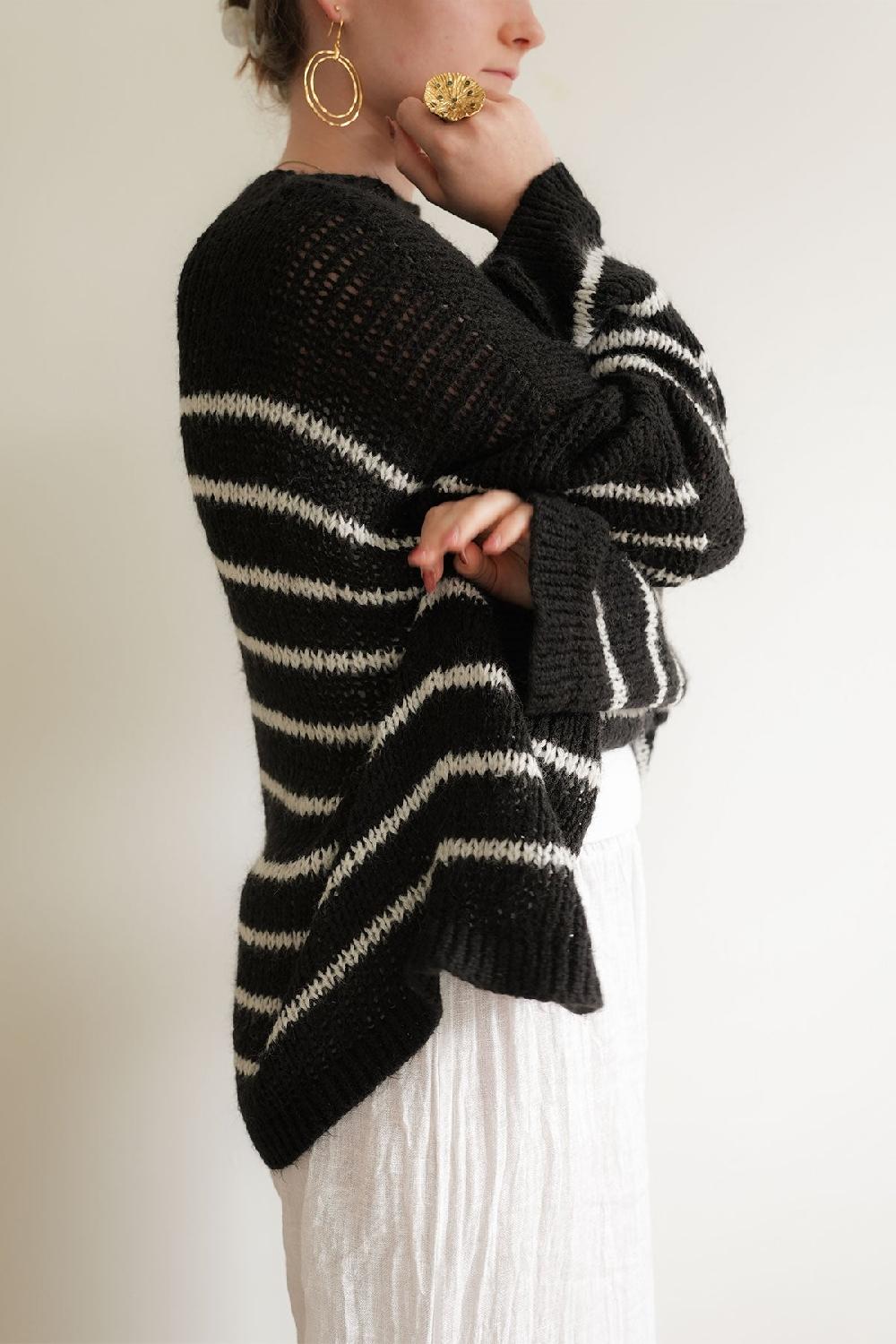 Debbie Katz Nella Mock Neck Striped Midnight Navy