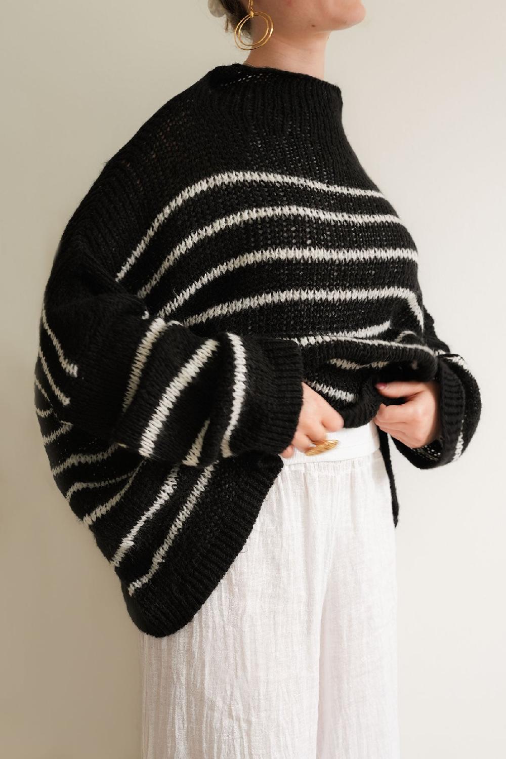 debbie katz Nella Mock Neck Striped Midnight Navy