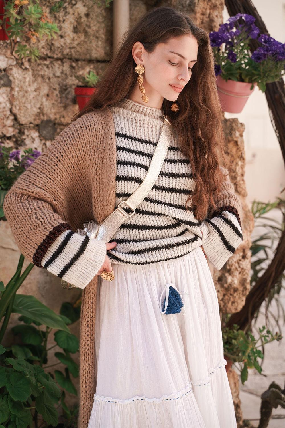 Debbie Katz Nella Mock Neck Striped White