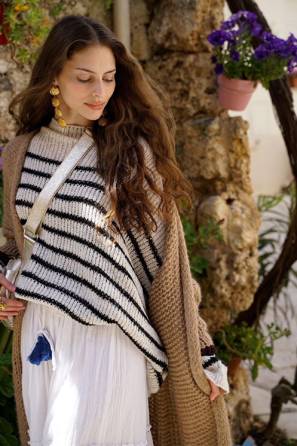 Debbie Katz Nella Mock Neck Striped White