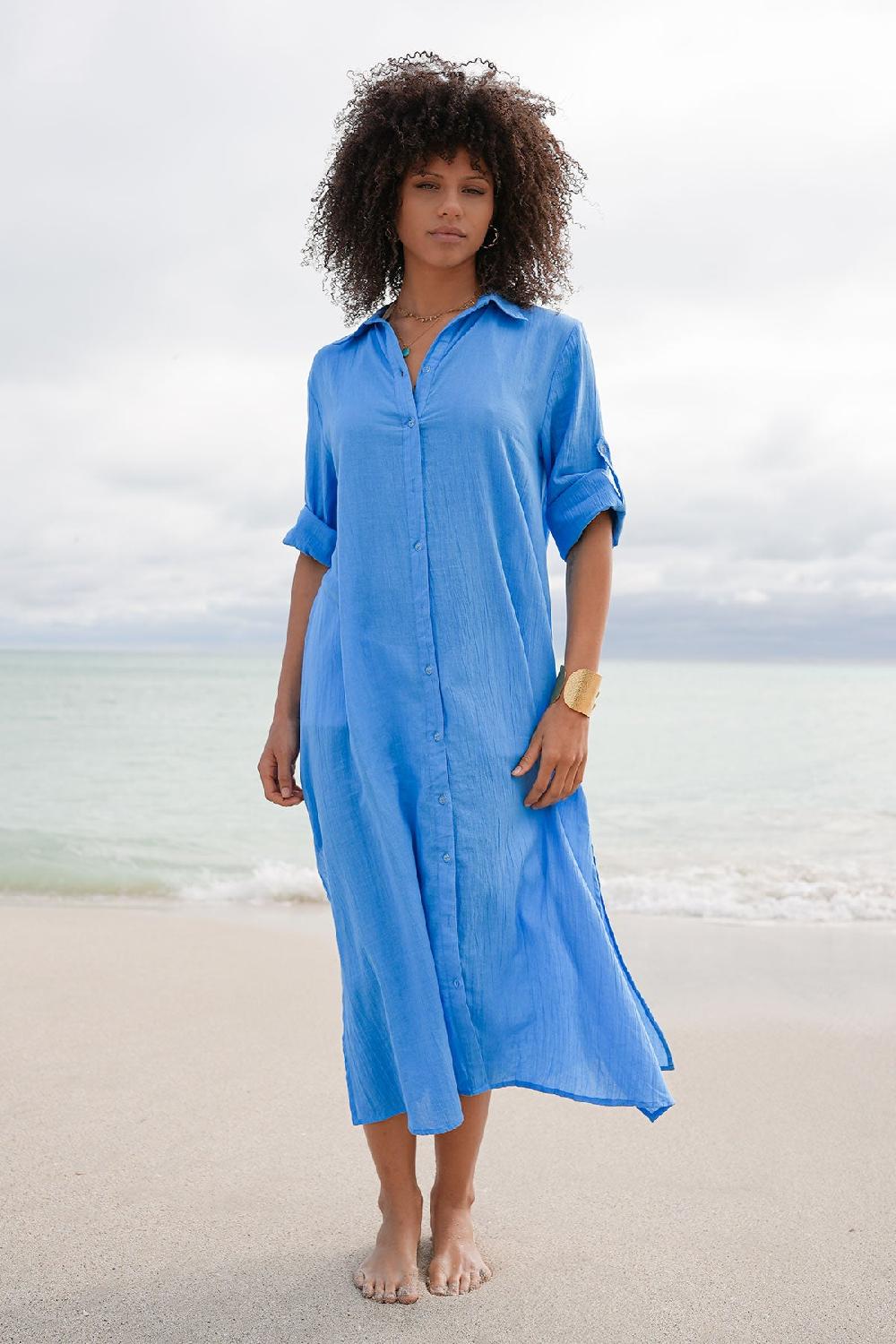 debbie katz Nila Maxi Shirt Dress Aqua