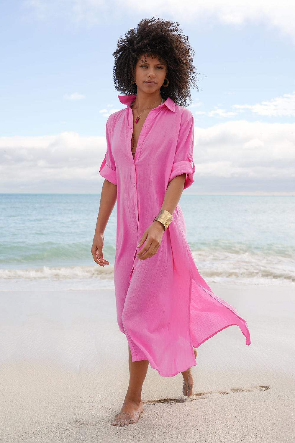 debbie katz Nila Maxi Shirt Dress Pink