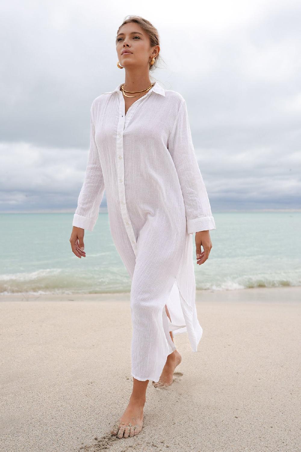 debbie katz Nila Maxi Shirt Dress White