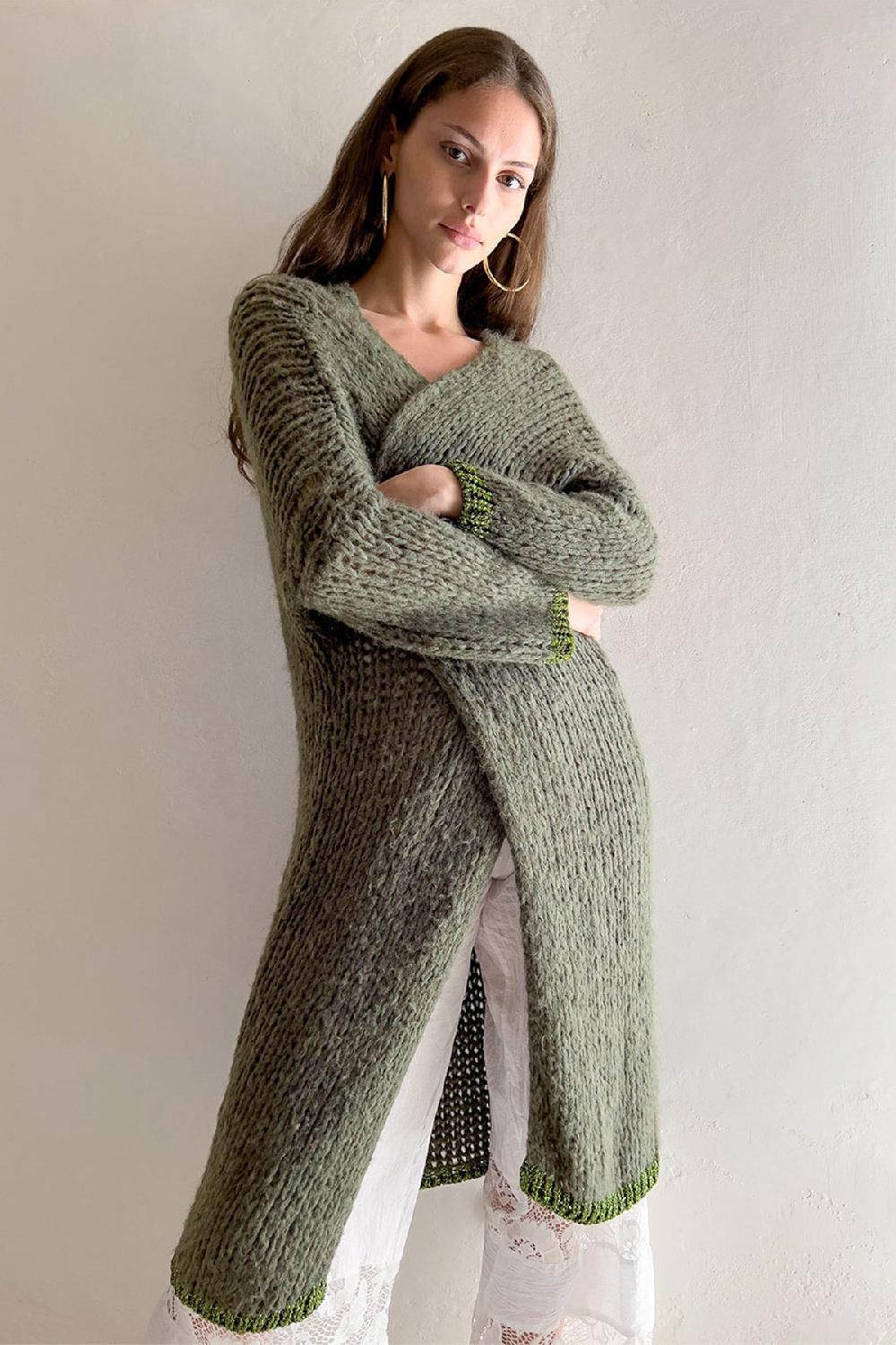 debbie katz Rose Duster Cardigan Khaki Lurex