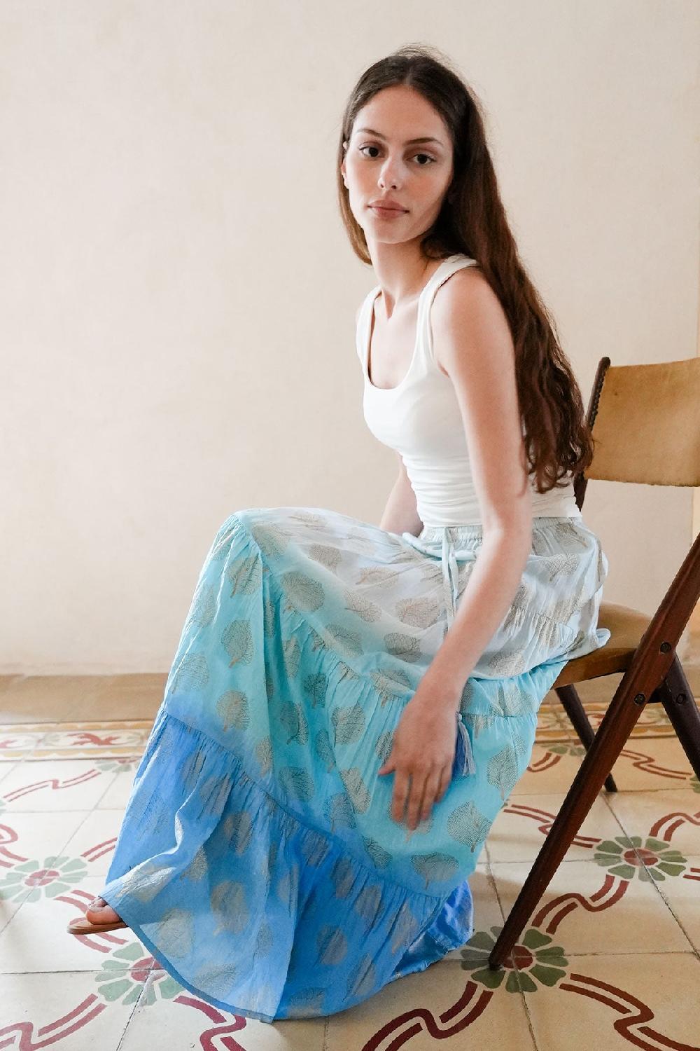 Debbie Katz Tessa Metallic Print Skirt Blue