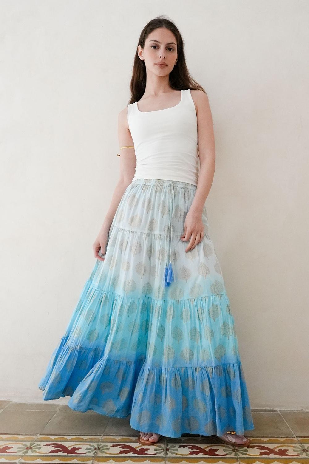 Debbie Katz Tessa Metallic Print Skirt Blue