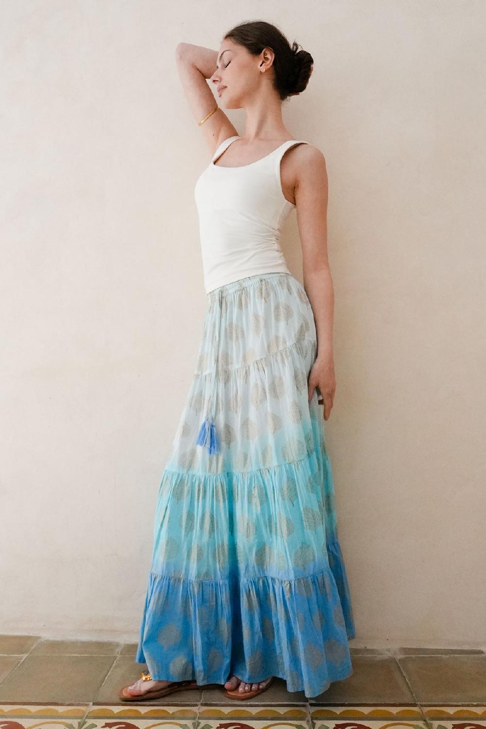 Debbie Katz Tessa Metallic Print Skirt Blue