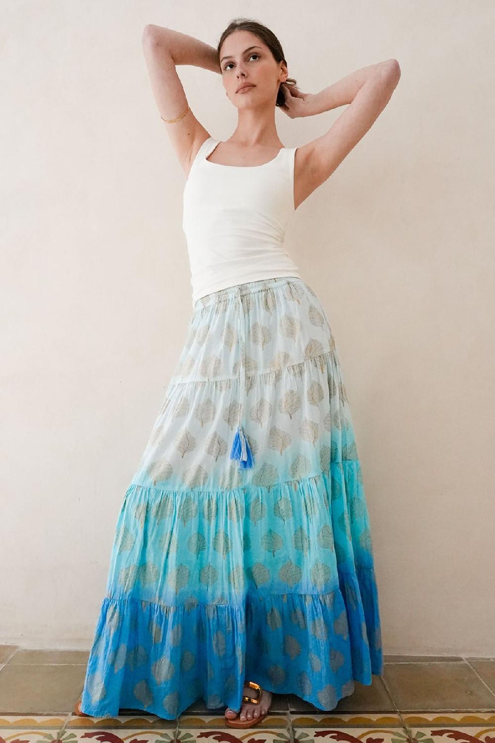 debbie katz Tessa Metallic Print Skirt Blue