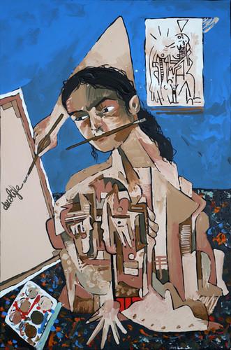 decolife self portrait signing behind the canvas