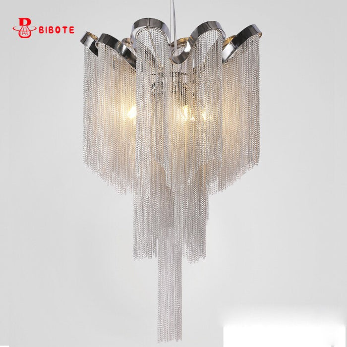 Decoramo Aluminum Chain Tassel Chandelier Loft Chandeliers For Dining Living Room Kitchen