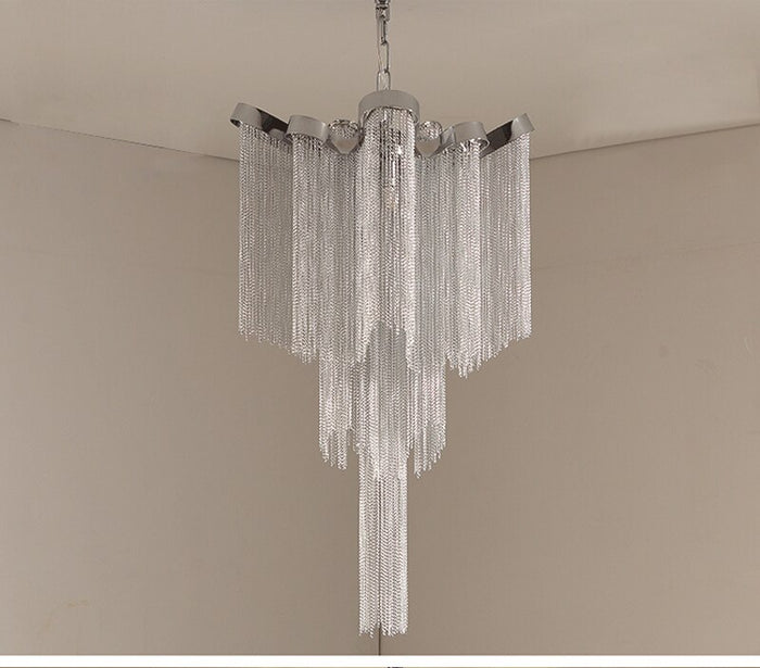 Decoramo Aluminum Chain Tassel Chandelier Loft Chandeliers For Dining Living Room Kitchen