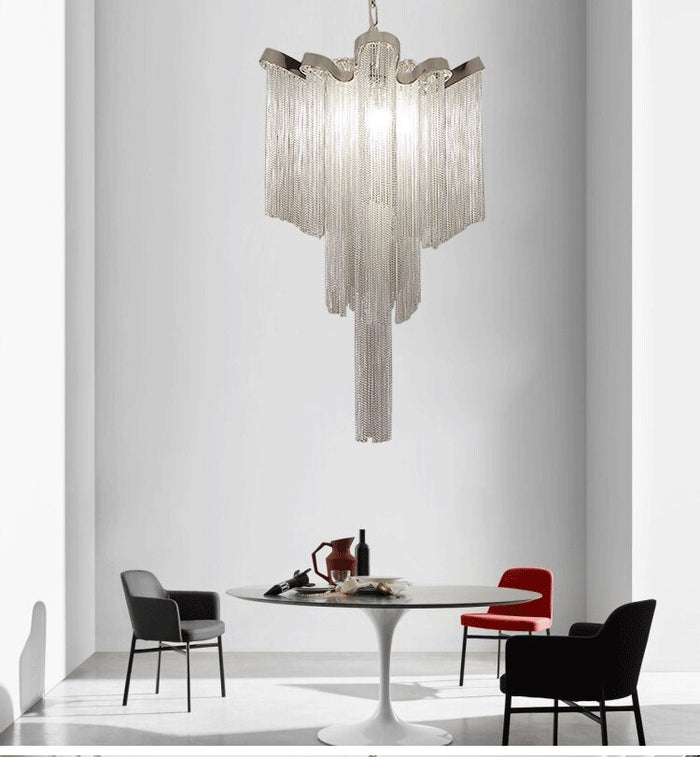 decoramo Aluminum Chain Tassel Chandelier Loft Chandeliers For Dining Living Room Kitchen