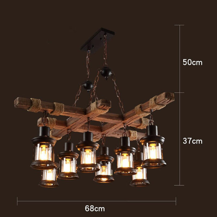 Decoramo Antique Industrial Retro Wood LED Ceiling Chandelier