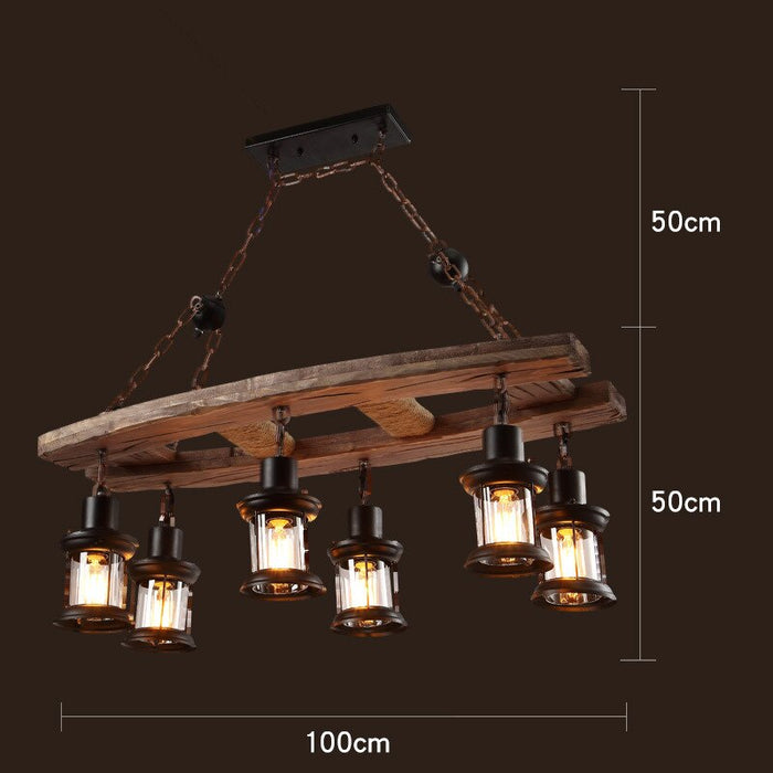 Decoramo Antique Industrial Retro Wood LED Ceiling Chandelier