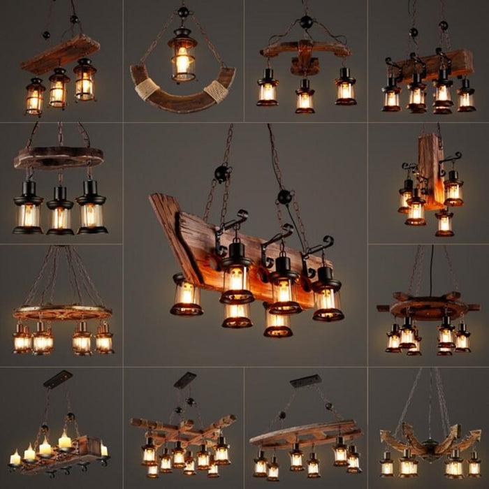 decoramo Antique Industrial Retro Wood LED Ceiling Chandelier