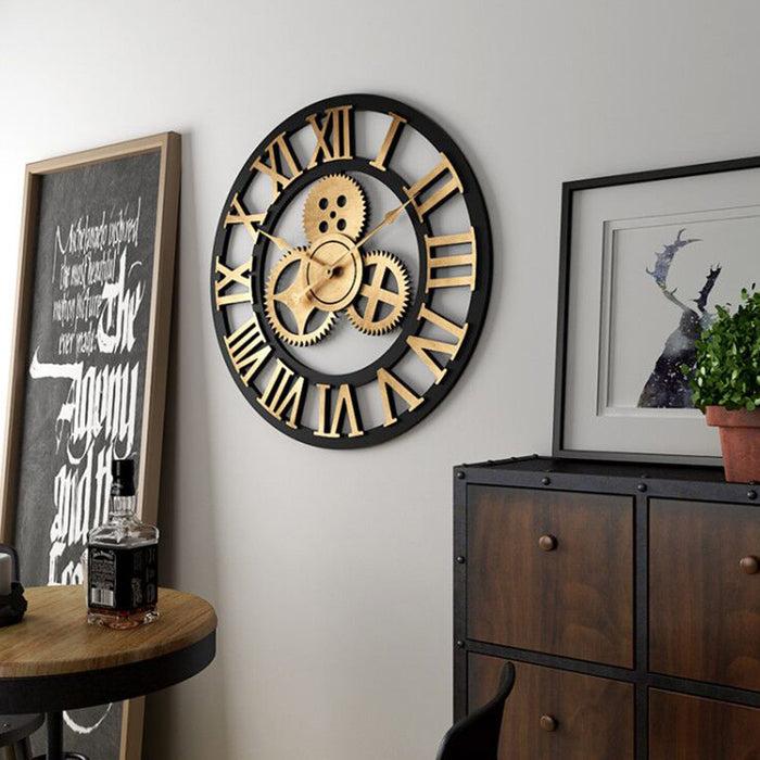 Decoramo Creative Silent Wall Clock 3D Retro Rustic DIY Wooden Handmade Oversized Wall Clock
