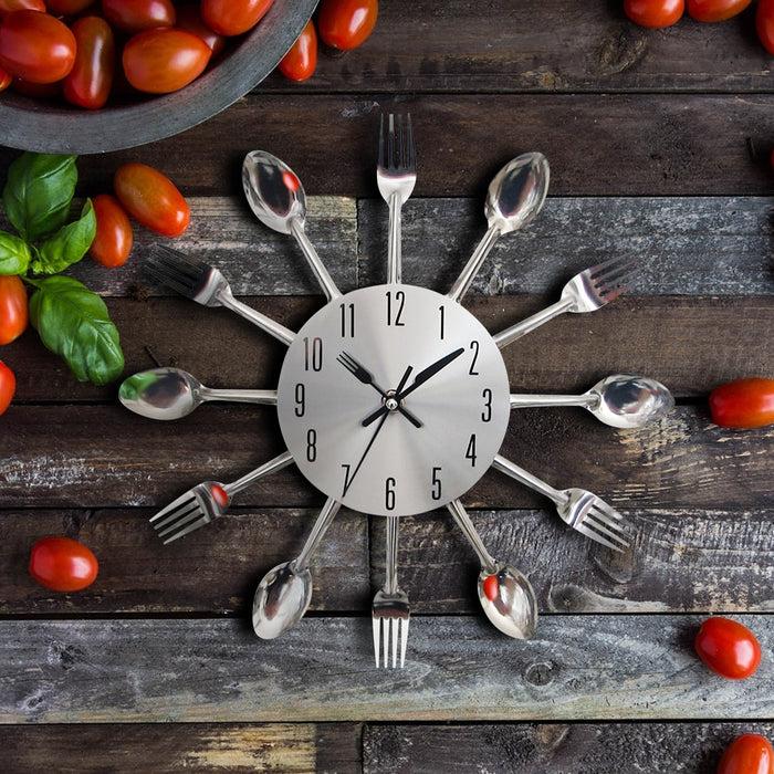 decoramo Cutlery Metal Kitchen Wall Clock Spoon Fork