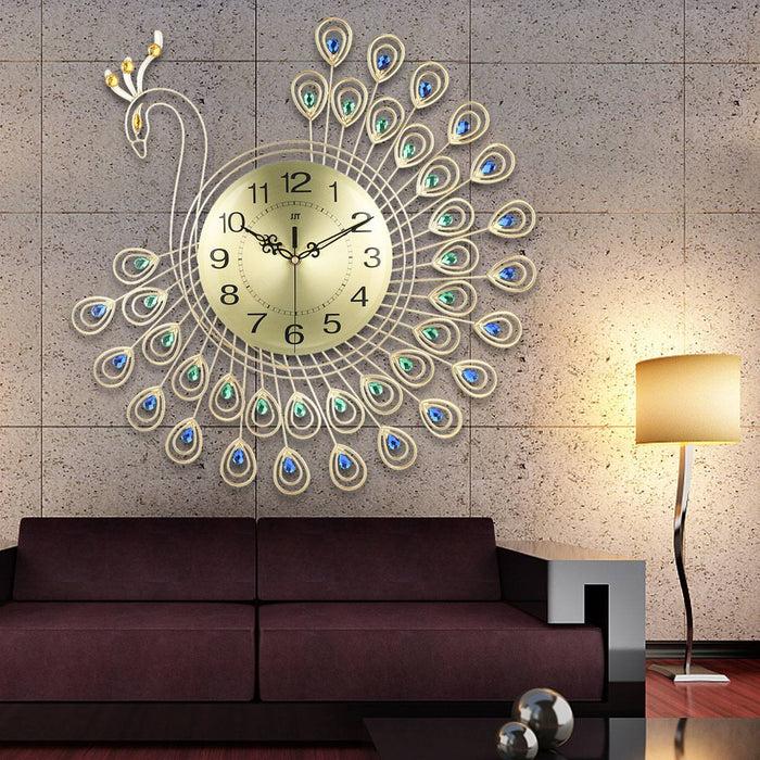 Decoramo 3D Gold Diamond Peacock Wall Clock