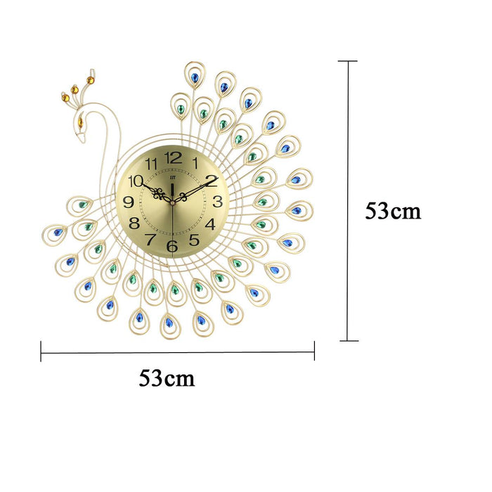 Decoramo 3D Gold Diamond Peacock Wall Clock