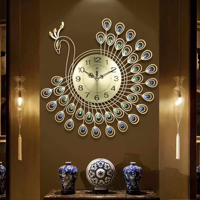 decoramo 3D Gold Diamond Peacock Wall Clock