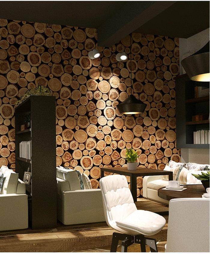 Decoramo 3D Wooden Log Texture Wallpaper