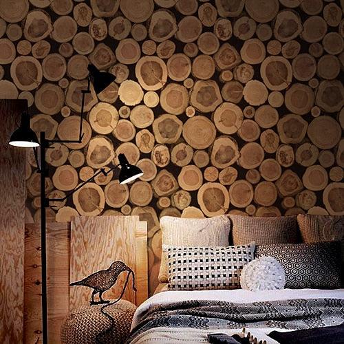 decoramo 3D Wooden Log Texture Wallpaper