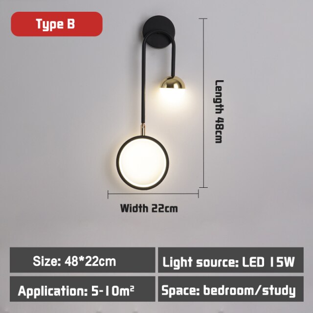 Decoramo Hot Sale Led Black And Gold Wall Lamp