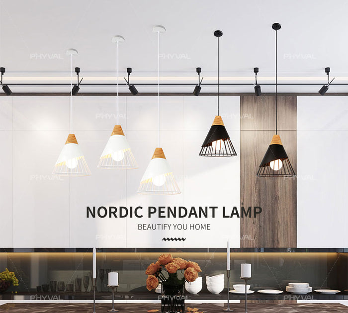 Decoramo Wooden Base Iron Cage Hanging Nordic Lamp