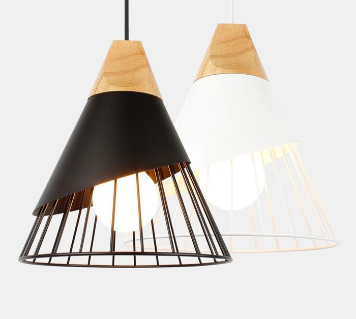 decoramo Wooden Base Iron Cage Hanging Nordic Lamp
