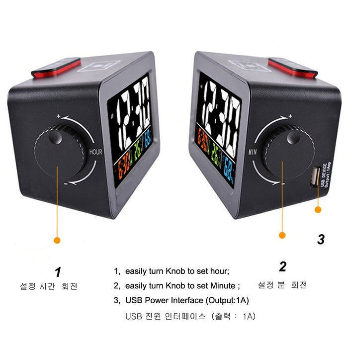 Decoramo Digital Alarm Clock With Thermometer Hygrometer Humidity Temperature Phone Charger