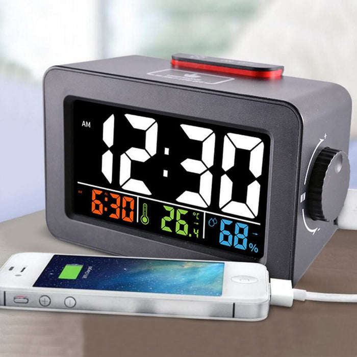 decoramo Digital Alarm Clock with Thermometer Hygrometer Humidity Temperature Phone Charger