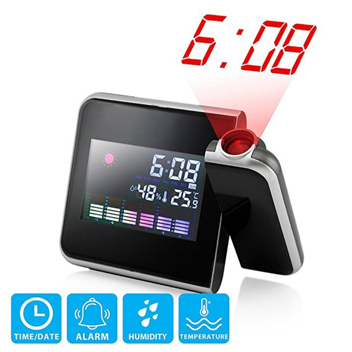 Decoramo Digital LCD Projection LED Display Alarm Clock Weather Temperature Thermometer Humidity