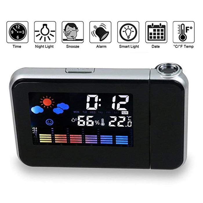 Decoramo Digital LCD Projection LED Display Alarm Clock Weather Temperature Thermometer Humidity