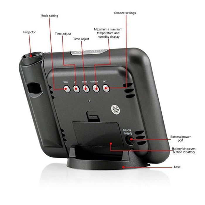 Decoramo Digital LCD Projection LED Display Alarm Clock Weather Temperature Thermometer Humidity