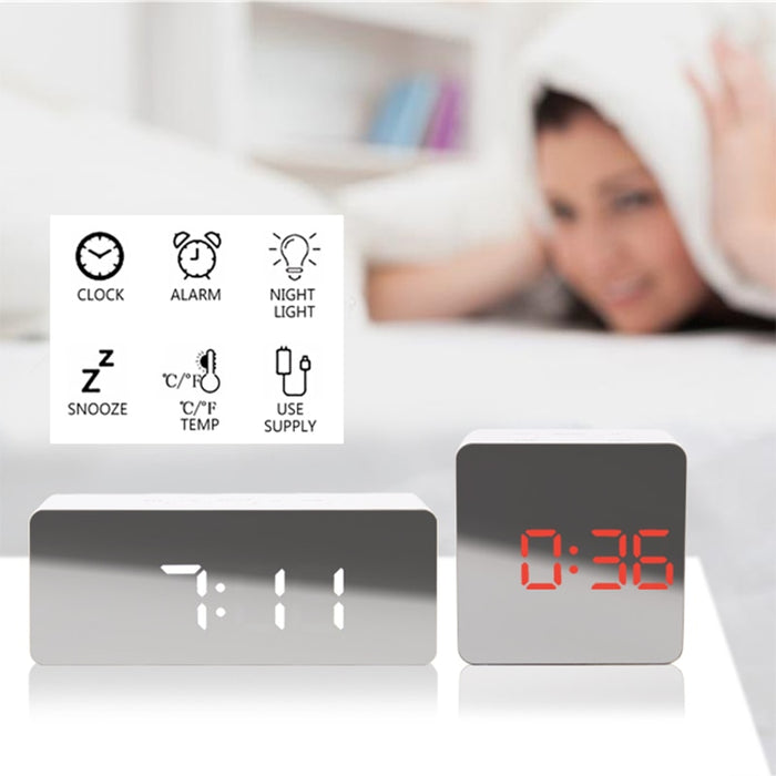 Decoramo Digital Mirror LED Alarm Clock Night Lights Thermometer