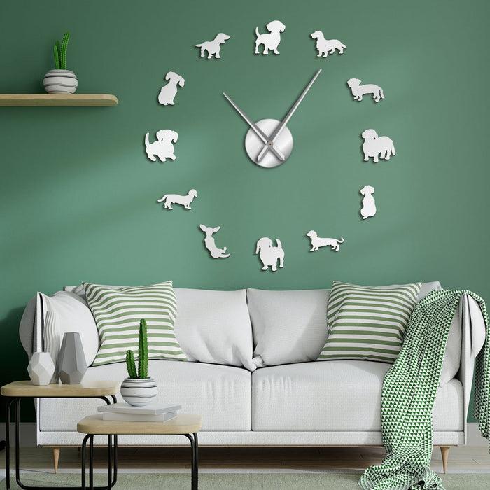 Decoramo DIY Wall Art Wiener-Dog Puppy Dog Giant Wall Clock With Mirror Effect