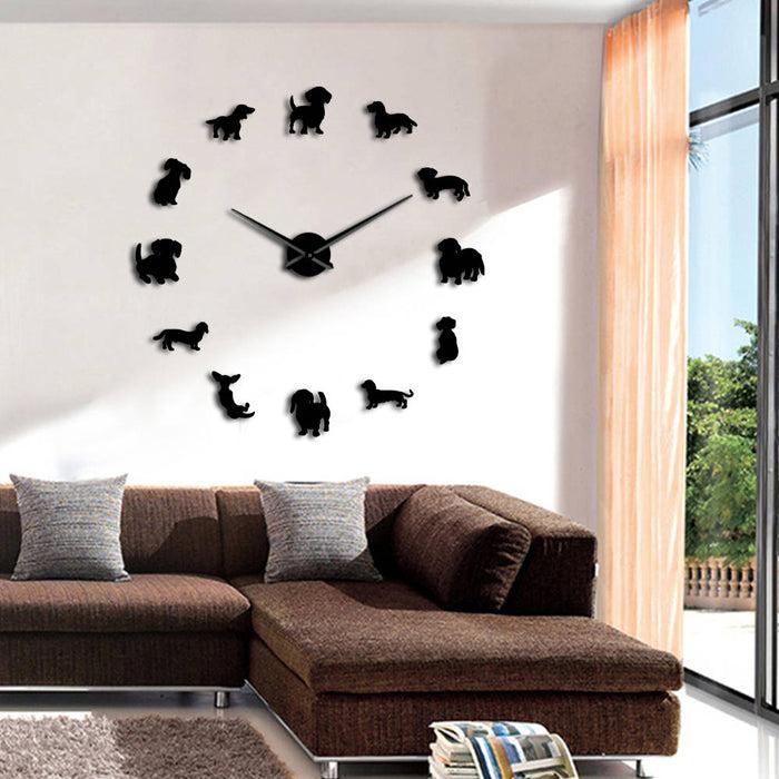 Decoramo DIY Wall Art Wiener-Dog Puppy Dog Giant Wall Clock With Mirror Effect