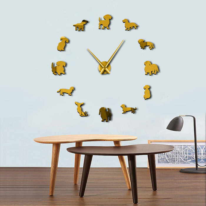 Decoramo DIY Wall Art Wiener-Dog Puppy Dog Giant Wall Clock With Mirror Effect