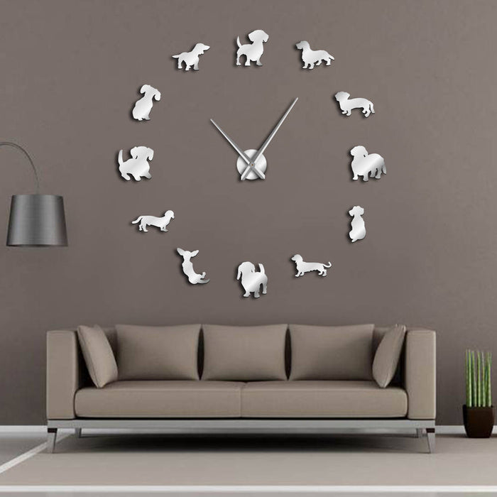 decoramo DIY Wall Art Wiener-Dog Puppy Dog Giant Wall Clock With Mirror Effect