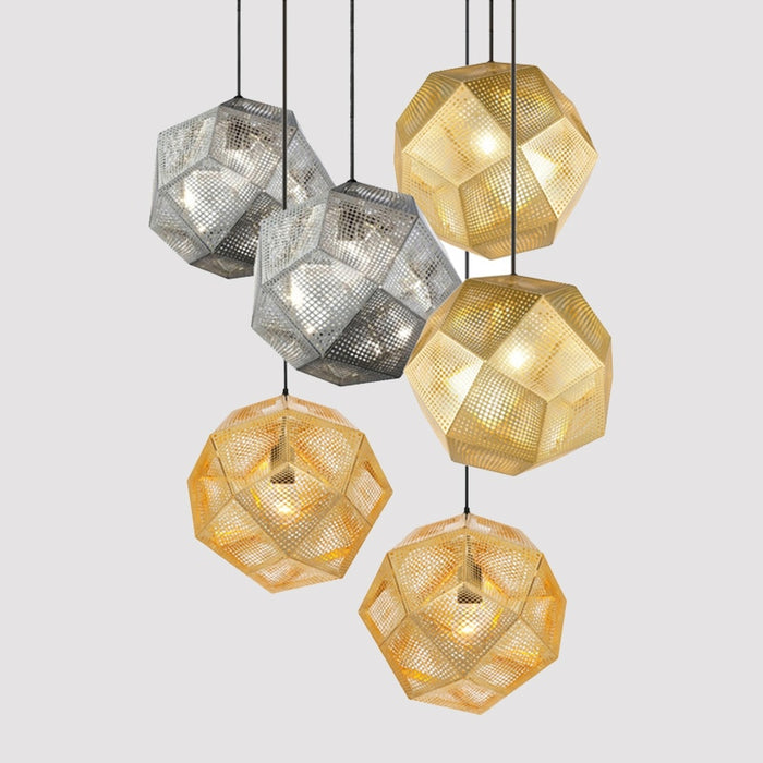 decoramo Geometric Globe Metal Mesh Gold Silver Industrial Pendant Light