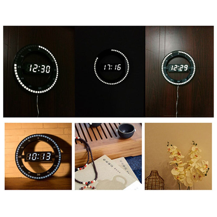 Decoramo Hanging Wall Clock Black Circle Automatically Adjust Brightness Digital Led Display