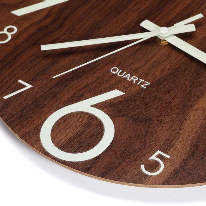 Decoramo Hot-Luminous Wall Clock 12 Inch Wooden Silent Non-Ticking Wall Clock With Night Lights