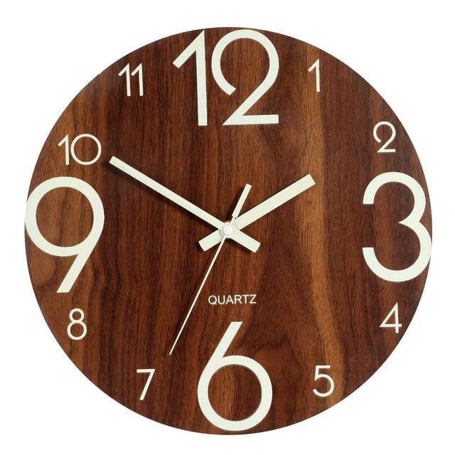 decoramo Hot-Luminous Wall Clock 12 Inch Wooden Silent Non-Ticking Wall Clock With Night Lights