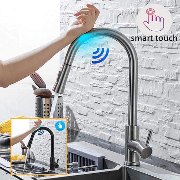 decoramo Kitchen Sensor Faucet Pull Out With Touch Tap Sensor Stainless Steel
