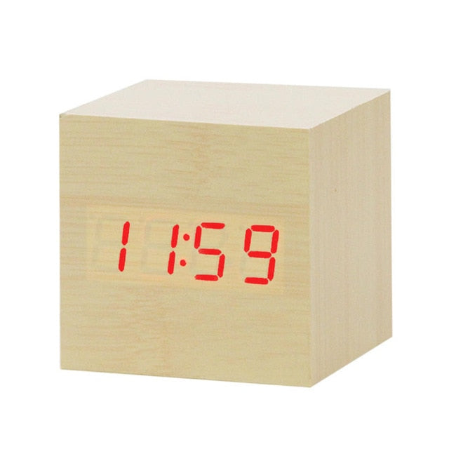 Decoramo LED Wooden Table Alarm Clock With Voice Control