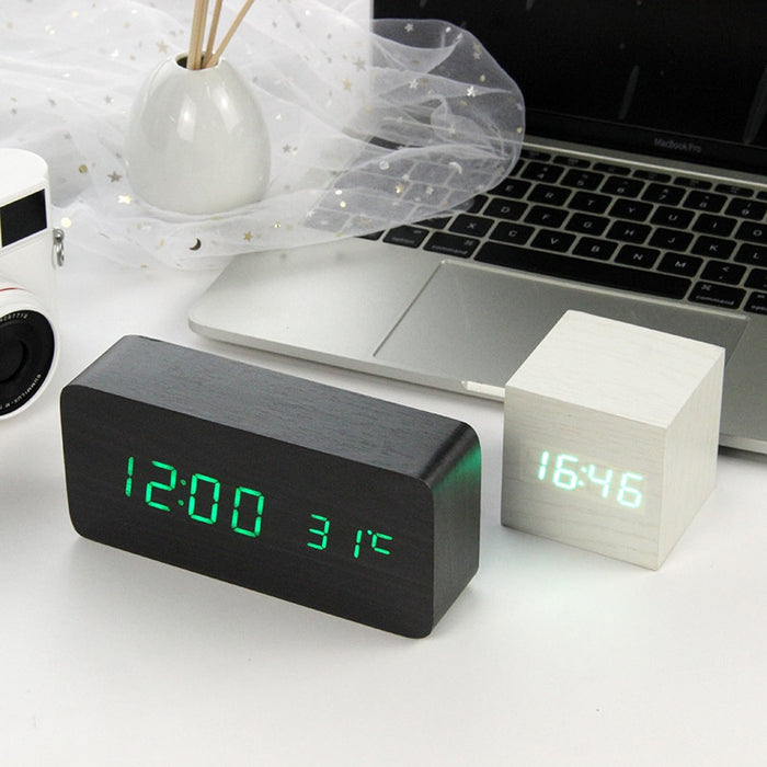 decoramo LED Wooden Table Alarm Clock With Voice Control