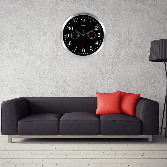Decoramo Metal Silent Quartz Wall Clock Quiet Sweep Movement Thermometer Hygrometer